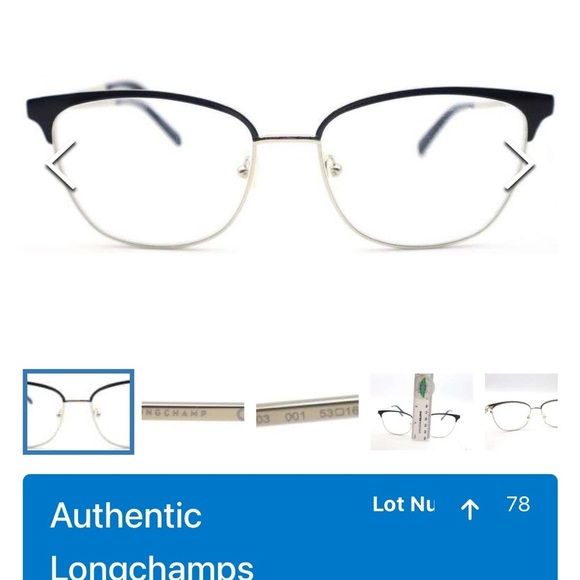 Longchamp glasses black metal frame with gold trim and case